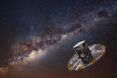 Illustration der Raumsonde Gaia vor der Milchstraße