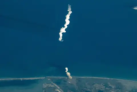 Start eines Starship, fotografiert aus der Raumstation ISS