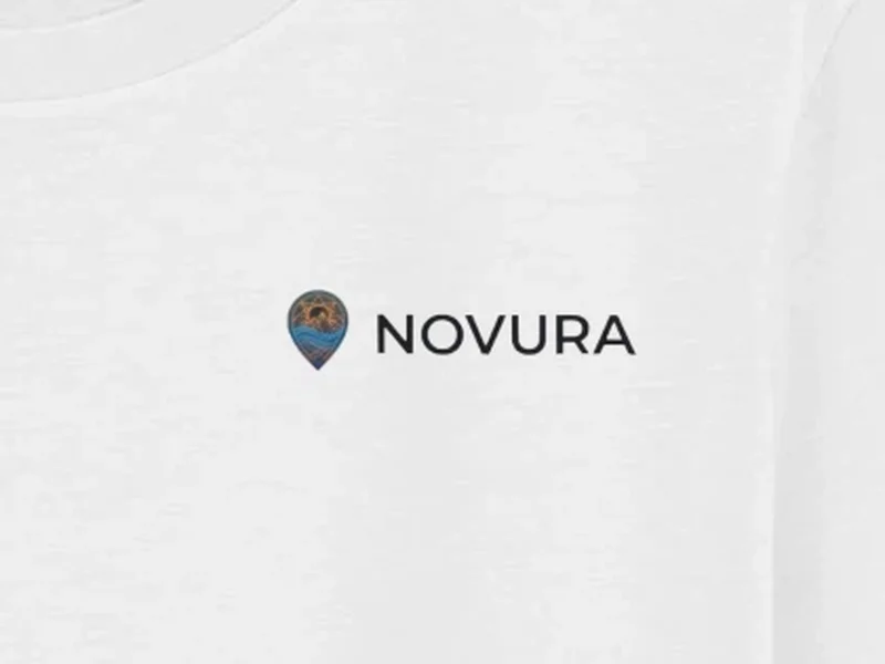 Close-up: NOVURA Day Tee, logo on the fabric