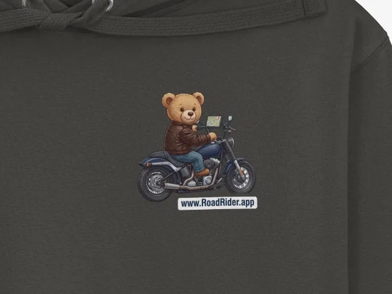 Close-up: RoadRider Biker Hoodie, logo on the fabric
