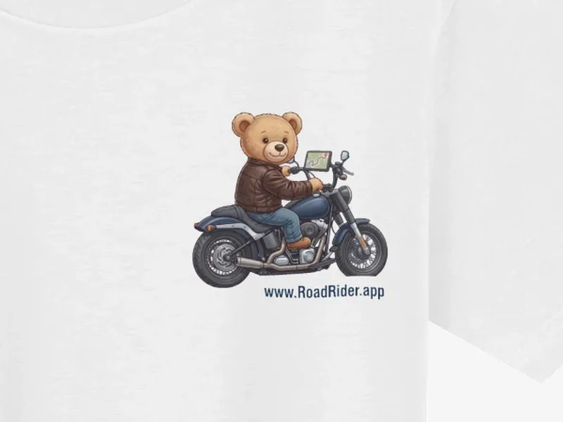 Close-up: RoadRider Biker Tee, logo on the fabric