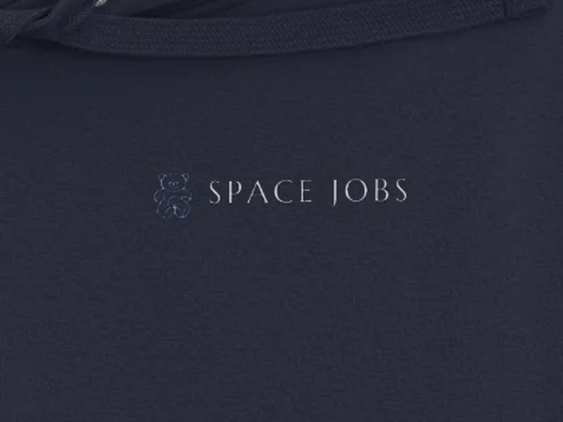 Close-up: Space Jobs Orbit Hoodie, logo on the fabric