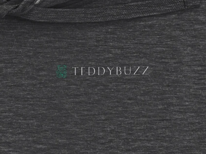 Close-up: TeddyBuzz Charcoal Hoodie, logo on the fabric