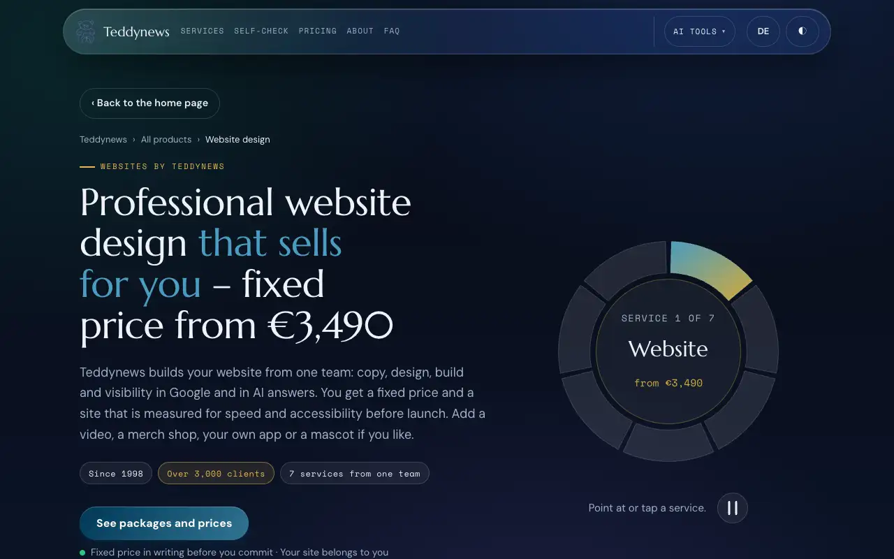 Screenshot of the page “Website design” on a Laptop